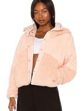 FP Movement Free People Adventure Awaits Sherpa Hooded Jacket Pink Small READ